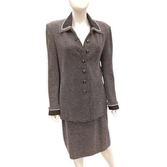St.John Collection Women’s 2-Piece Set Size 10 Blazer + Skirt Ornate Buttons B&W - Picture 3 of 10